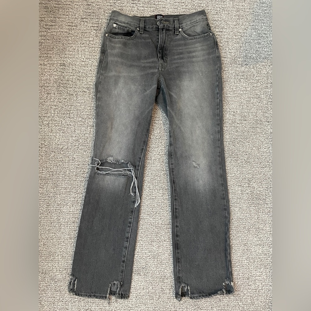 Grey ripped straight leg jeans